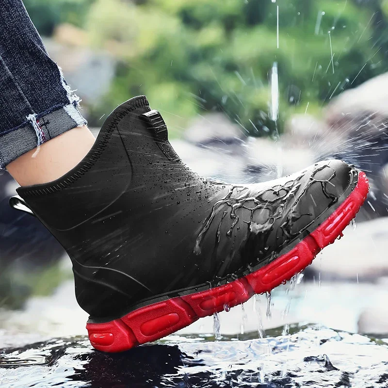 

Men's Short Rain Boots Urban Water Boots Men's Non-slip Wear-resistant Fishing Wading Shoes Oil-proof Kitchen Rain Boot Zapatos