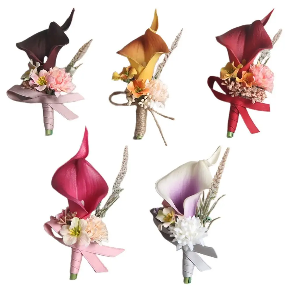 Elegant Simulated Floral Corsage Bride Brooch Pin Artificial Flower Silk Wedding Boutonnieres Floral Brooch Pin Wedding Party
