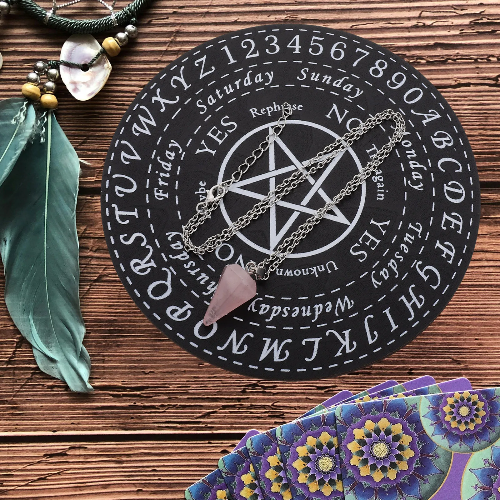 

1Set Wooden Pendulum Board Intricate Carving Divination Plate Prop Meditation Pendulum Decoration Spiritual Supplies