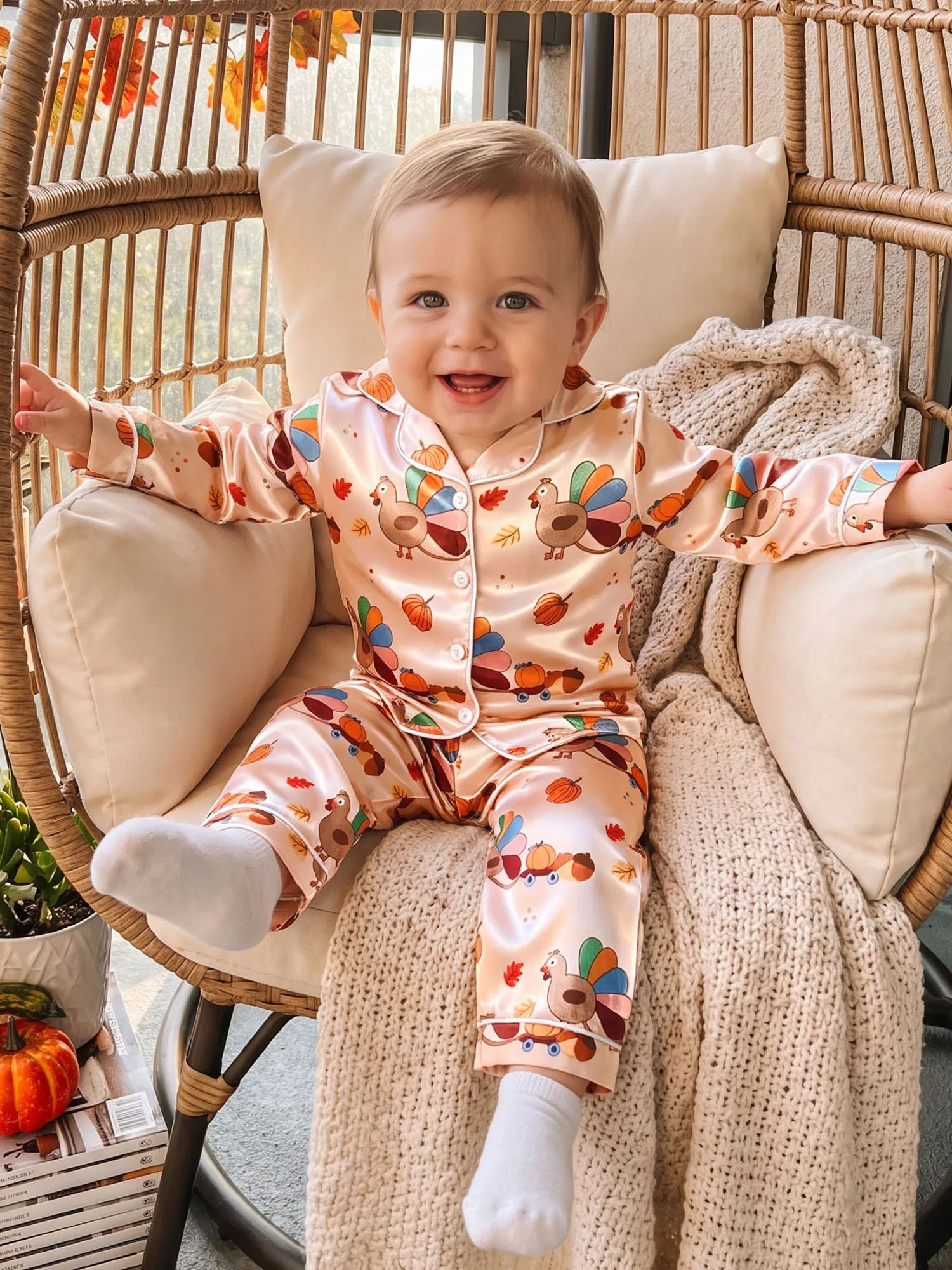Turkey Thanksgiving Tops Pajamas Sleeve Turkey Print Print Tops Sets Long Sleeve Baby Thanksgiving Durable