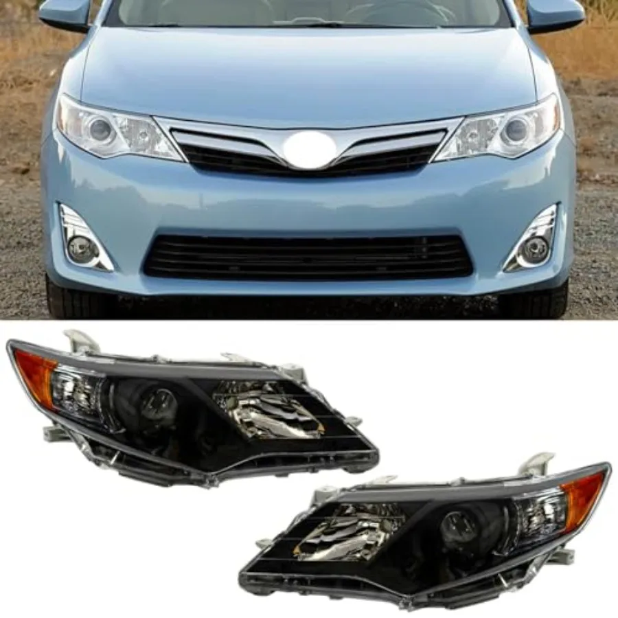 

Halogen BLACK Headlights Headlamp for 2012-2014 Toyota Camry LE SE XLE XSE Left + Right PAIR AM-CM12A06-1