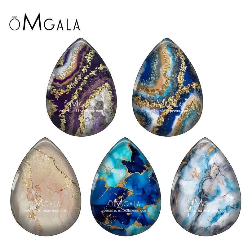 Стеклянный кабошон с плоским основанием для бижутерии, синий, зеленый и желтый узоры с мраморным рисунком, 13 х1, 8/18 х25 мм, фурнитура для поделок