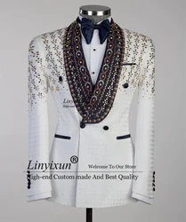 Sparkly Jewelry Ornament Men Suits Double Breasted Wedding Groom Tuxedo 2 Pieces Male Prom Blazers Customized Costume Homme