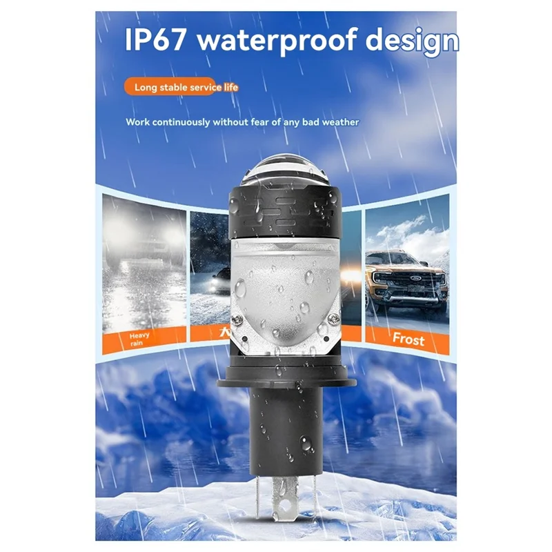 

2Pcs H4 Led Headlight Bulbs Lens Plug&Play Dual Lens 12V For Motorbike Car Integrated High&Low -Boom