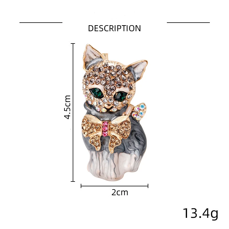 New Sparkling Rhinestone Cute Enamel Cat Brooches for Women Unisex Animal Combo Pins Office Party Casual Accessories Gifts