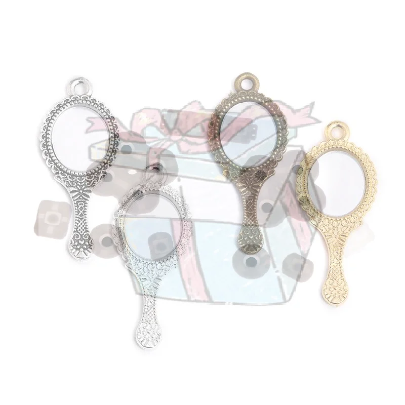 【CC】10pcs Vintage Alloy Mini Mirror Charms With Antique Engraved Design Perfect For DIY Jewelry Making Necklace Bracelet Crafts