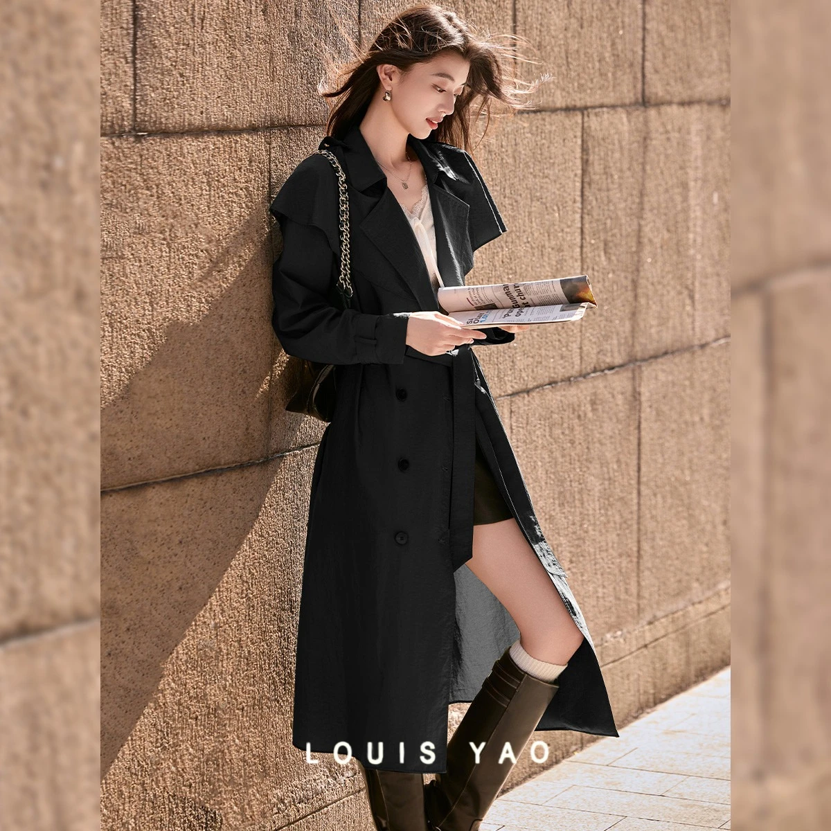 

LOUIS YAO Casual Lazy Style Trench Coat 2025 Autumn Solid Color Loose Women's Coat Shawl Collar Long-Sleeve Windbreaker