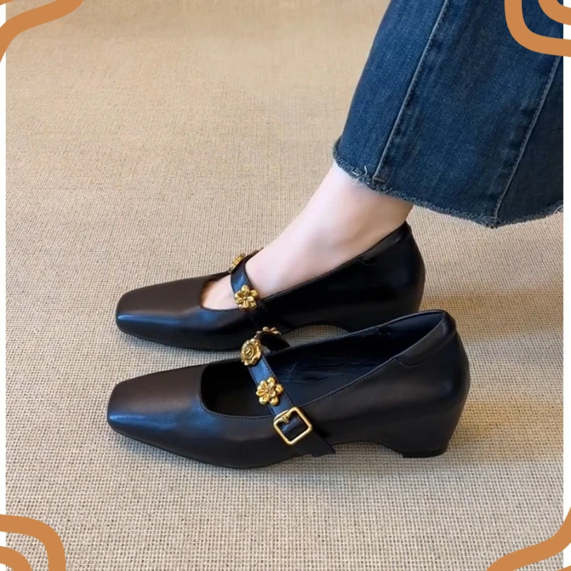 Retro Women's Mary Jane Shoes Exquisite Square Toe Low Heels for Woman Elegant Office Work Shoe Designer Shoes Zapatos De Mujer