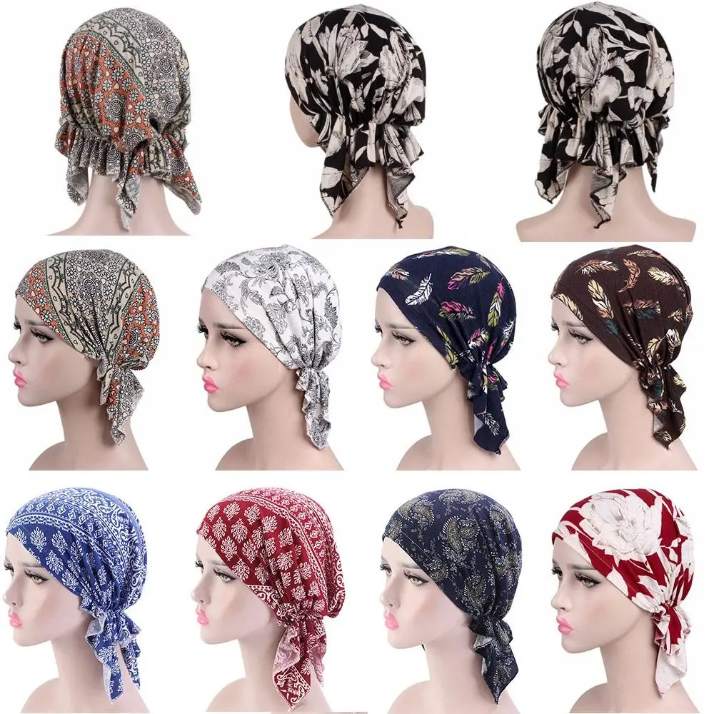 

Men Women Beanies Headwrap Fashion Casual Cotton Hat Bandana Women National Wind Chemotherapy Hat Floral Print Turban