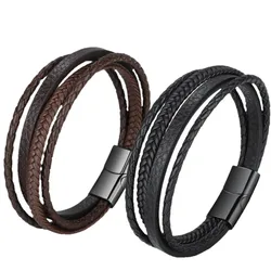 Trendy Leather Bracelets Men Stainless Steel Multilayer Braided Rope Bracelets for Male Female Bracelets Jewelry