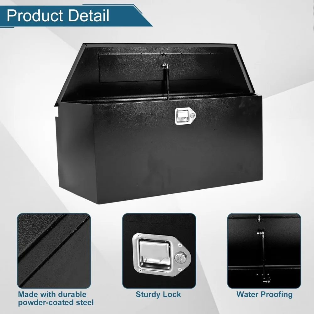 Caja de camión de lengüeta de acero resistente, organizador de almacenamiento con cerradura y llaves, color negro, 49 "x 14,6" x 18,5"