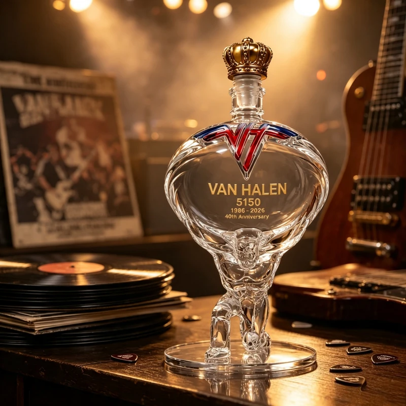 Van Halen 40th Anniversary Crystal Whiskey Decanter Rock Band Themed Liquor Bottle Crown Cap Clear Glass Spirits Container Bar