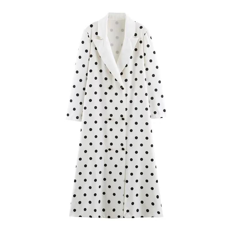 Fashion Women Long Polka Dot Trench Coat Notched Lapel Double Breasted Loose Long Sleeve Outerwear Spring Autumn Female Overcoat