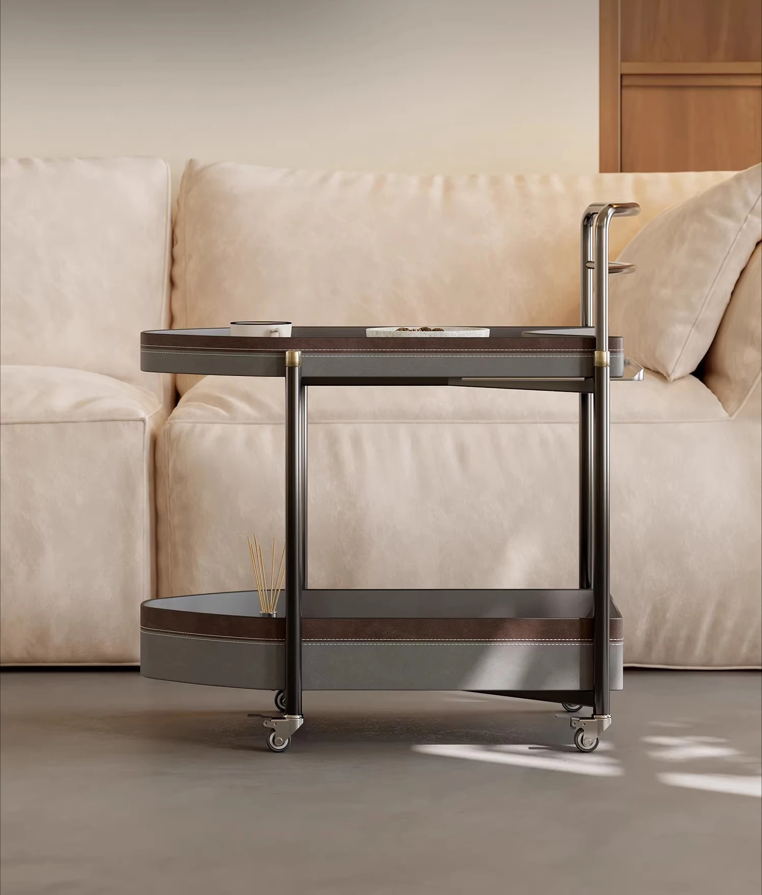 

Italian minimalist trolley sofa edge removable light luxury high-end saddle leather creative living room family dining car