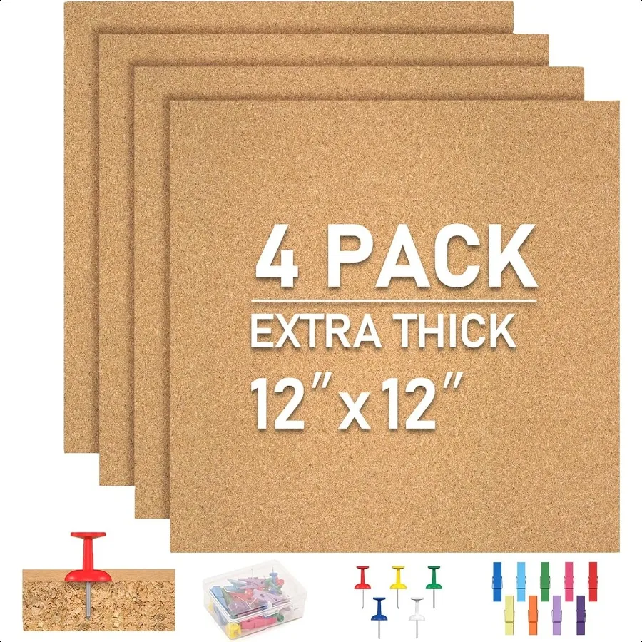 بلاط لوح الفلين 4 عبوات من ألواح الفلين اللاصقة للجدار، مربعات لوحة الفلين الصغيرة المزخرفة للمكتب والمدرسة والمنزل #1