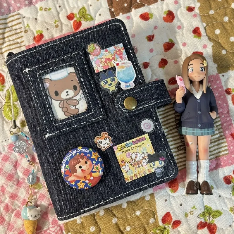 Navy Blue Denim M5 Mini Window Journal DIY Portable Loose Leaf Notebook Retro Removable Pages Planner Stationery Gift