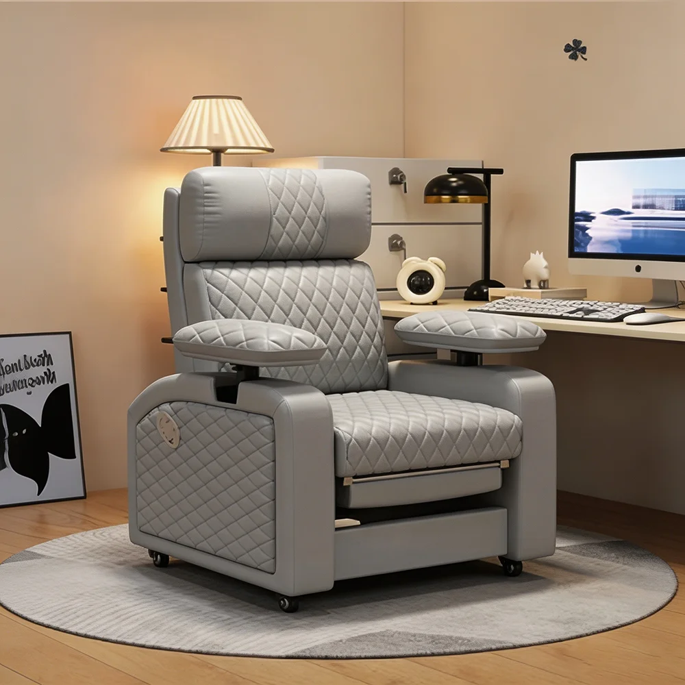Extendable Foldable One Seat PU Leather Sofa Metal Frame Minimalist Design Cooling Reclining Features Revolving Massage Electric