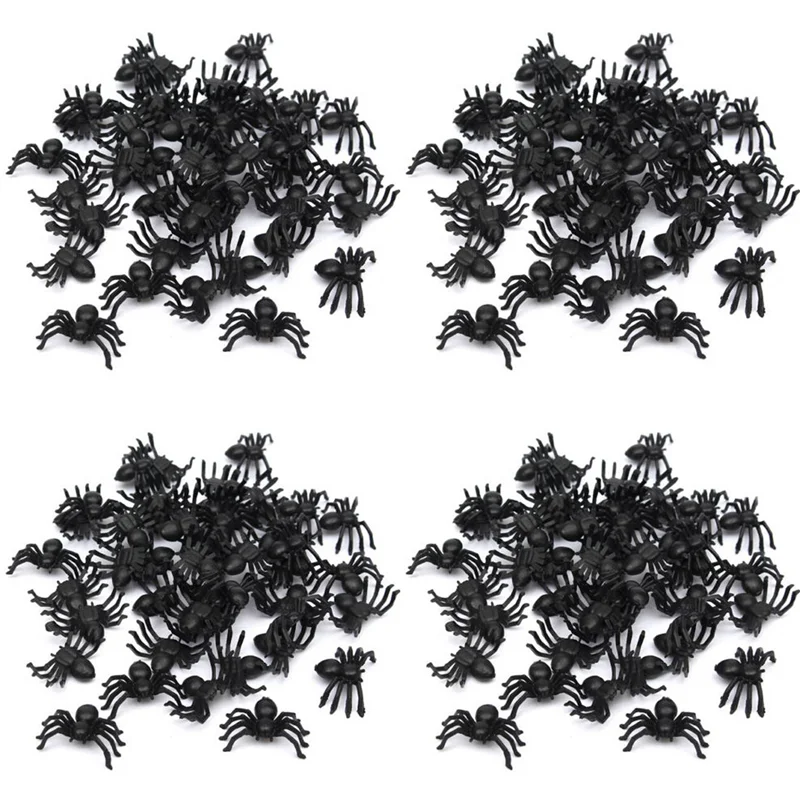 【BABY】200X Truco de araña negra de plástico Decoración de accesorios de casa embrujada de Halloween