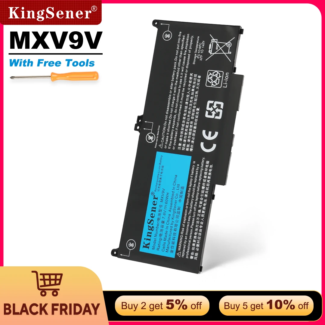 

Аккумулятор KingSener 7,6 В 60 Втч MXV9V для DELL Latitude 7300 7400 5300 5310 5300 5310 серии 2-в-1 5VC2M 05VC2M 829MX, бесплатный инструмент