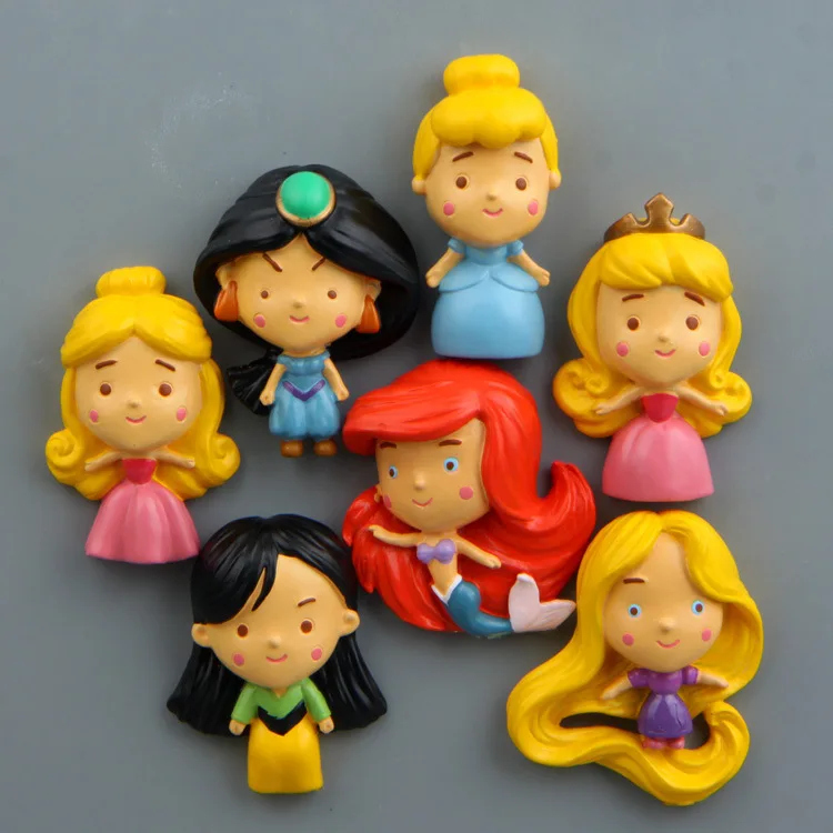 Q Version Princess Series Fridge Magnet Mermaid Magnet Phone Case Material Mulan Cinderella Action Figures Magnetic Sticker Toys