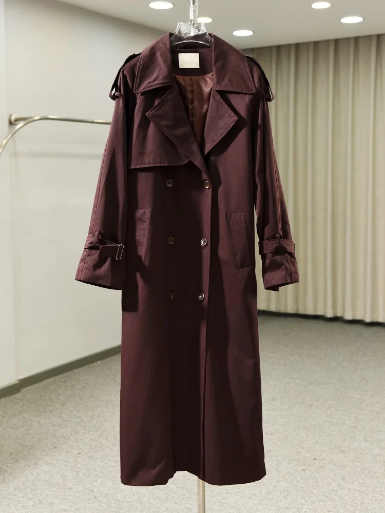 

Briti Sle Vintage Double-Breasted Belted Coat Women's Loose Fit Faionable Autumn 2024 New Arrival Ele Windbreaker