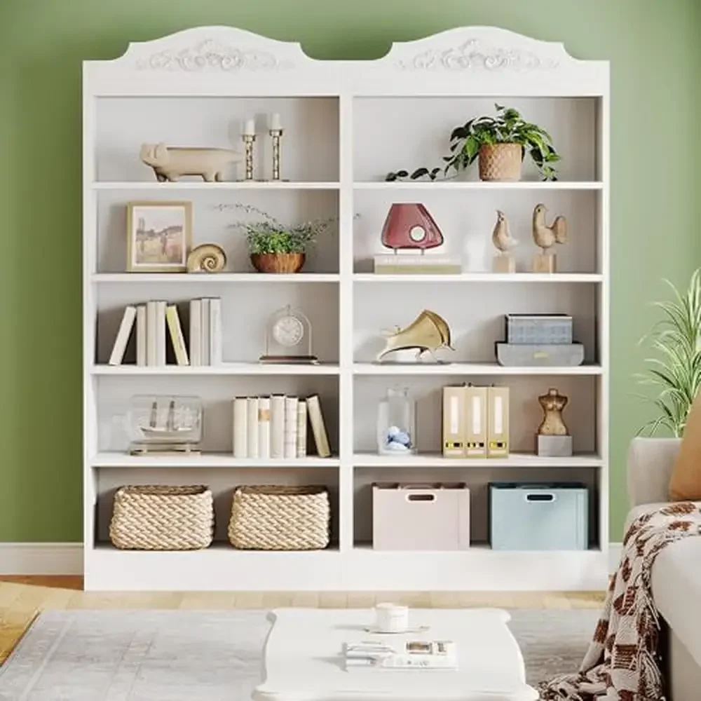 5-Tier White Wood Bookcase Set 73