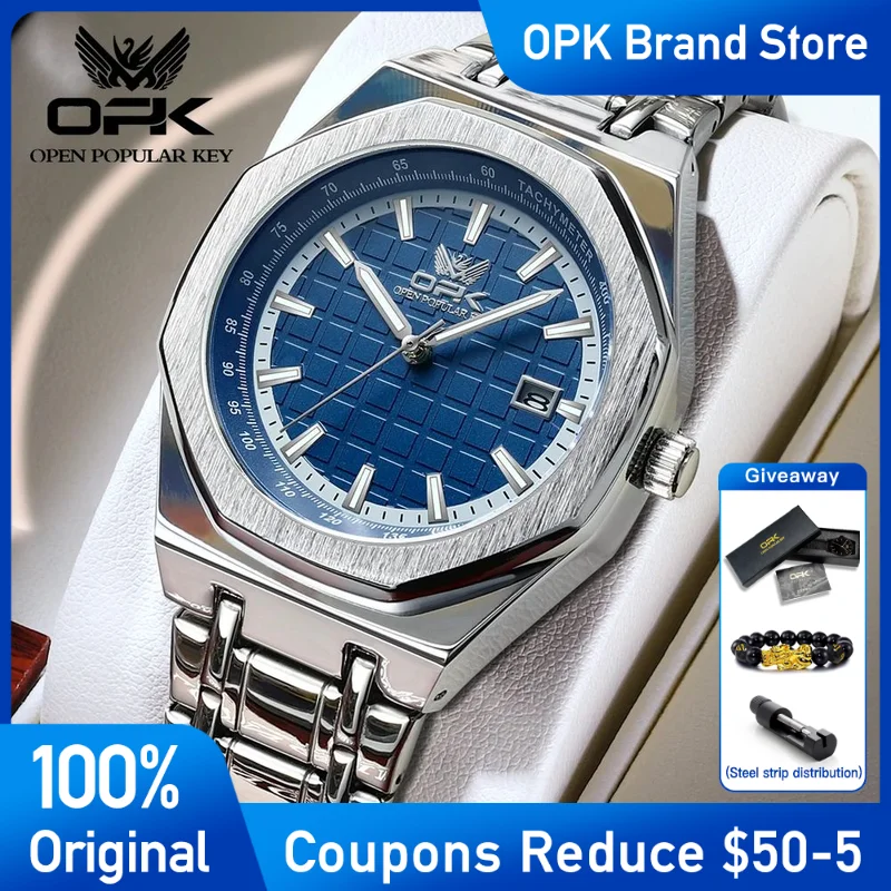 

OPK Mens Watch Luxury Stainless Stee Wristwatch Waterproof Luminous Watches For Men auto date Display Reloj Hombre