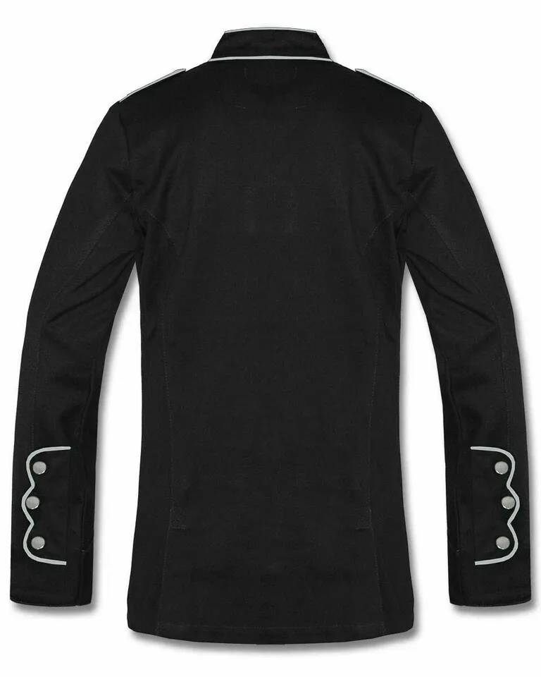 MEN’S MILITARY GOTH JACKET | BLACK OFFICER COAT WITH RED PIPING COAT