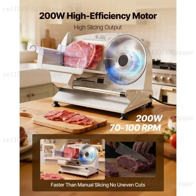 7.5-Inch electric household food cutter with 2 SUS420 blades, 200 watts, adjustable cut thickness 0-0.6 inches