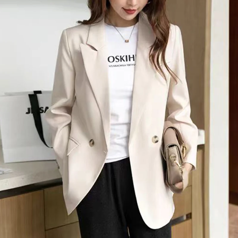 2024 Temperament Double-Breasted Blazer Women Spring Autumn Long Sleeve Chic Blazers Woman Buttons Office Suit Jacket Ladies