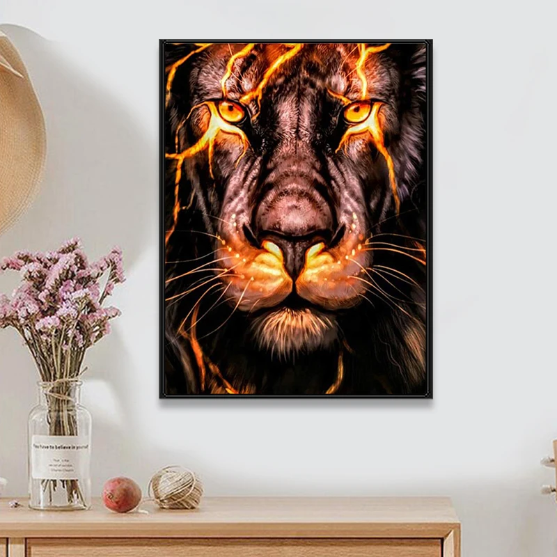 5D Diy Diamond Painting Crack Lion Crystal Rhinestone Painting Animal Diamond Embroidery Mosaic Picture for Living Room Wall Art