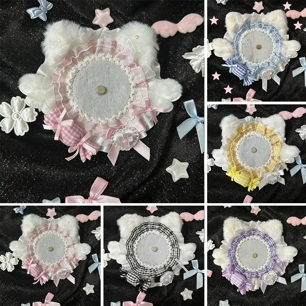 Cute Lace Badge Holder Flower Wings DIY Pins Tray Cat Ear Badge Display Base Anime Badge Decoration