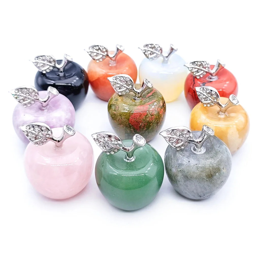 1pcs Natural Apple Shape Crystal Stone Mini 3cm Ornament Reiki Rose Quartz Energy Healing Gem Home Decor Room Decoration