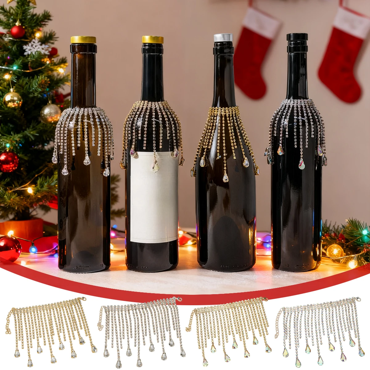 

1/4PCS Elegant Crystal Wine Bottle Pendant Metal Glossy Table Decoration Suitable for Christmas Valentine's Day Thanksgiving