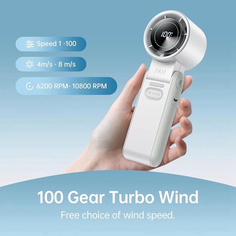 3-In-1 Portable Handheld Turbo Fan, Digital Display, USB Rechargeable Mini Hand Held Personal Fan For Travel, Outdoor