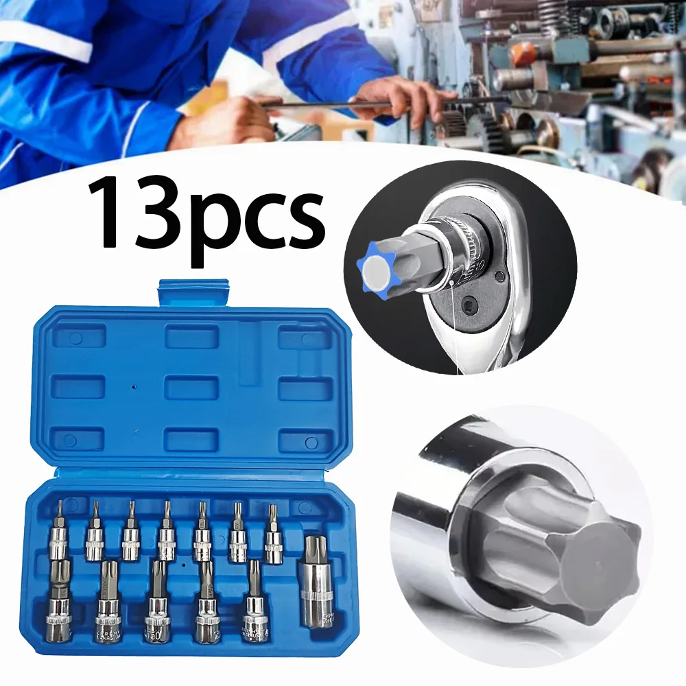 13pcs Torx Bit Socket Set with Storage Case, CRV Sockets & S2 Steel Bits, 1/4