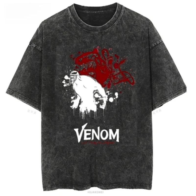 

Мужская свободная летняя футболка с короткими рукавами Marvel Hero Venom, двухмерная, большого размера, винтажная, из старого стираного хлопка