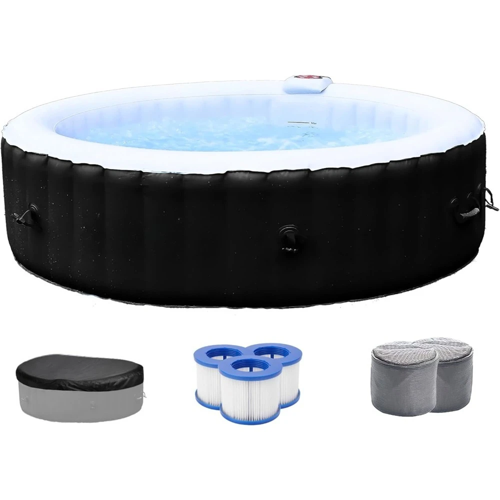 

Inflatable Hot Tub Spa | Personal High Powered Jetted Bubble | 265 Gallon | Black and White, Outdoor Hot Tubs