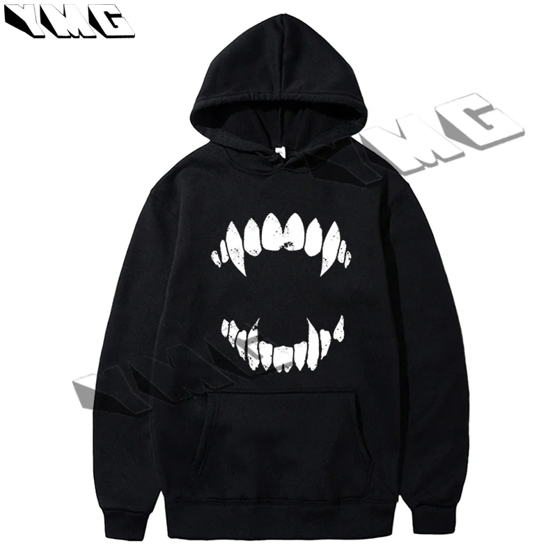 NEW Vintage Vampire Tooth Print Solid Oversized Hoodie Sweatshirt Women Y2K Street Hip Hop Harajuku Versatile Long Sleeve Couple