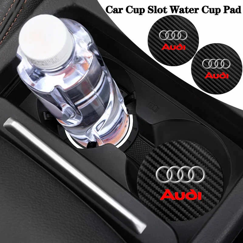 2Pcs Car Logo Carbon Leather Water Cup Pad Anti-noise Coaster Mat For Audi Sline A7 A3 A4 A6 A5 Q5 A1 Q7 Q3 Q4 TT SQ5 RSQ3 RSQ8