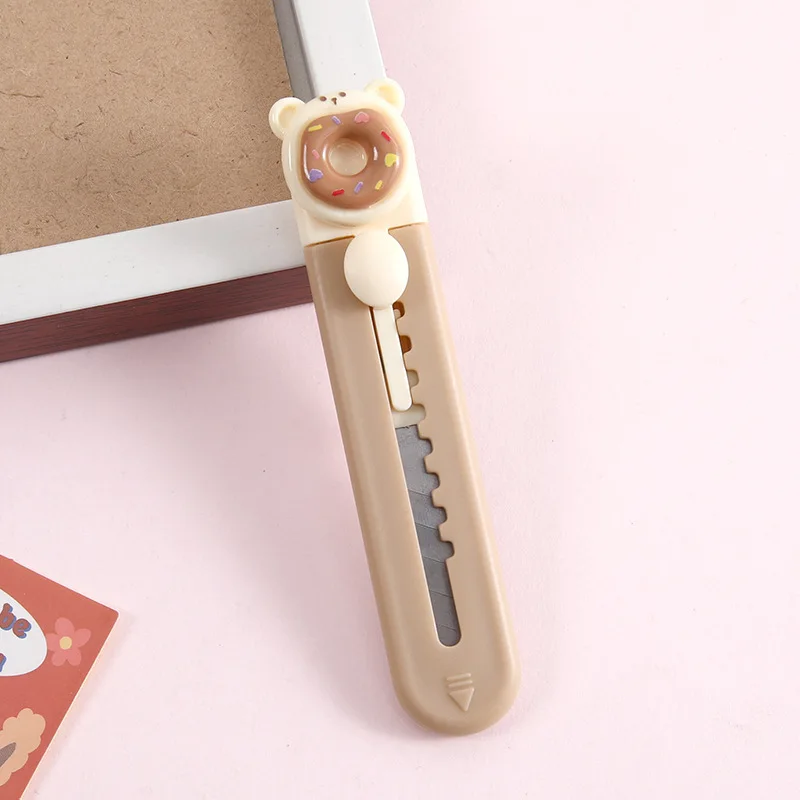 1 Piece Cartoon Utility Knife for Student Cute Fashion Box Cutter Small Portable Kawaii Beige Coffee Color Letter Opener Office