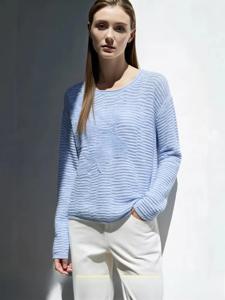 

Новый весенний круглый кружевной вязаный свитер Ne, женский вязаный свитер с заниженными плечами, свободный крой, повседневный длинный топ све