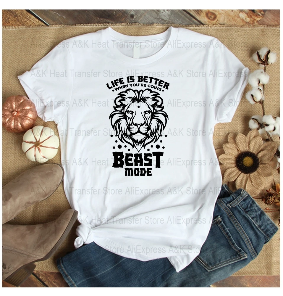 Printing Cool Beast Lion Thermo Stickers Iron Patches For Shirt Black Heat Transfer DIY Applique Parches Thermo Stripes Decals