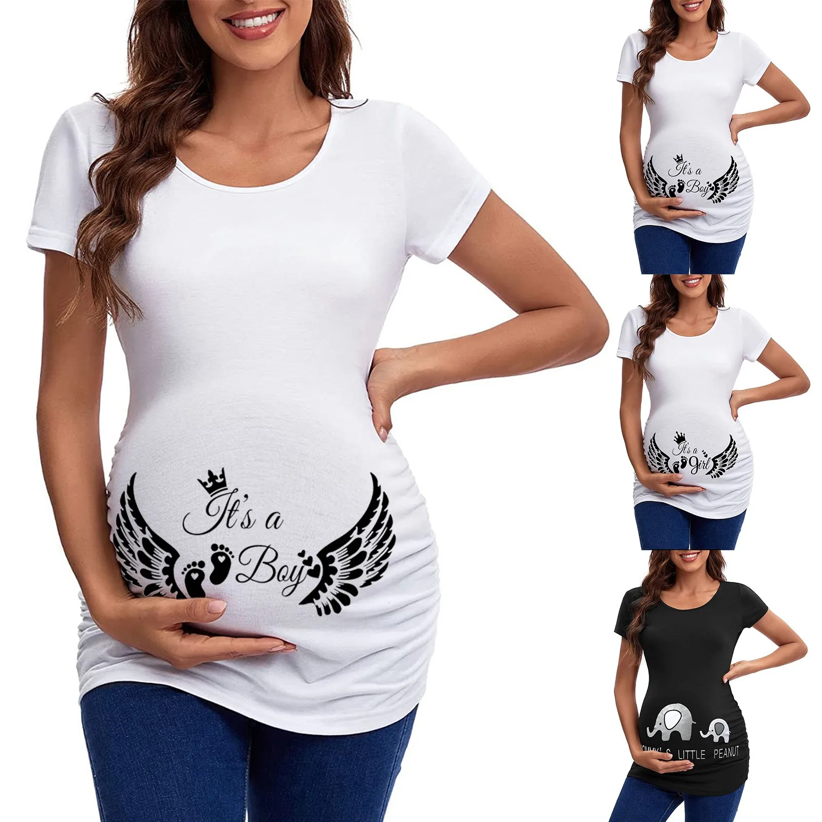 Women Fashion T Shirt Maternity Short Sleeve Crew Neck Cute Letter Printed Tops Pregnancy Casual Tees Tunic Blouse تي شيرتات