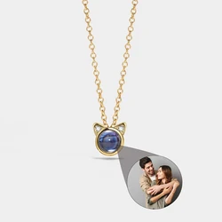 HY Cat Photo Projection Necklace Personalized Picture Inside Pendant Minimalist Pet Memorial Jewelry Trendy Christmas Gift Her