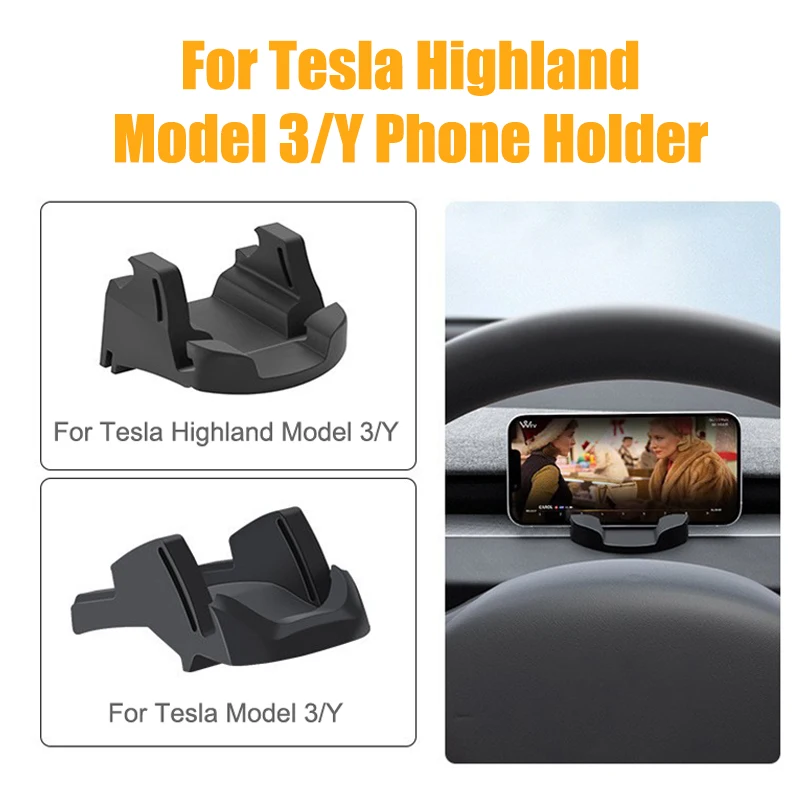 

Car Phone Holder For Highland Model 3/Y Silicone Phone Stand No Trace Clip-on For Dashboard Bracket For Model 3/Y
