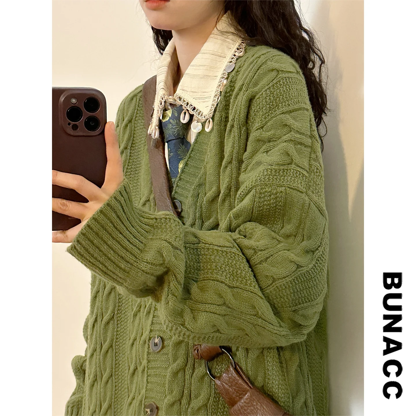 

Casual Loose Knitted V-Ne Sweater Coat American Retro College Sle Twist Casual Autumn Winter Women's Faion Outerwear