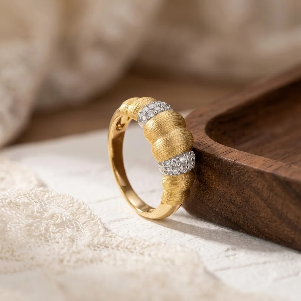Luxurious 14K Gold Moissanite Ring Brushed Vintage Luxury Handcrafted for Women Platinum Pt950 Fine Jewelry Gift
