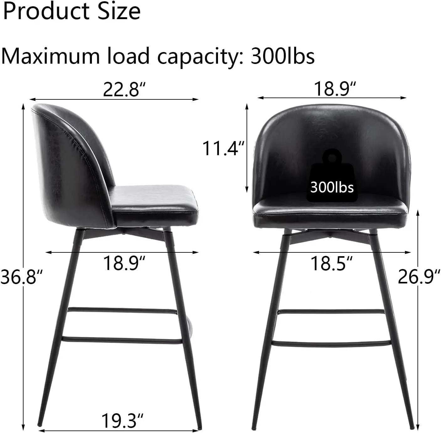 Leather Bar Stools Set Of 6, 27 Inch Modern Counter Height Bar Stools With Woven Back, 360° Swivel Bar Stools For Kitchen