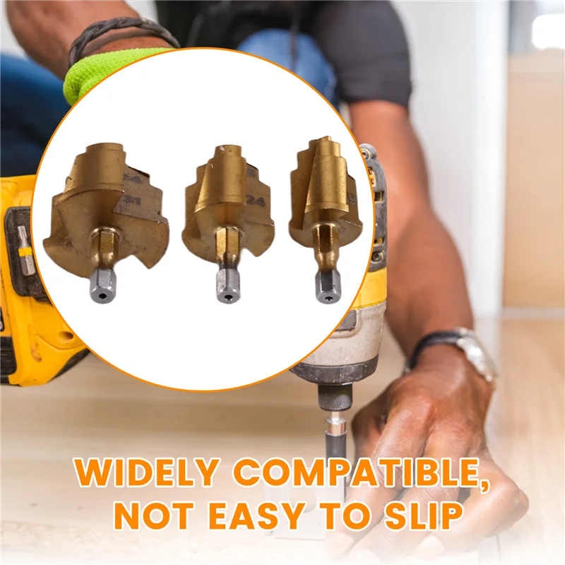 

RMWIN-3Pcs 3 Blades PPR Lifting Stepped Drill Bit Hexagon Shank Water Pipe Connection Tool 20/25/32Mm Chamfering Cutter